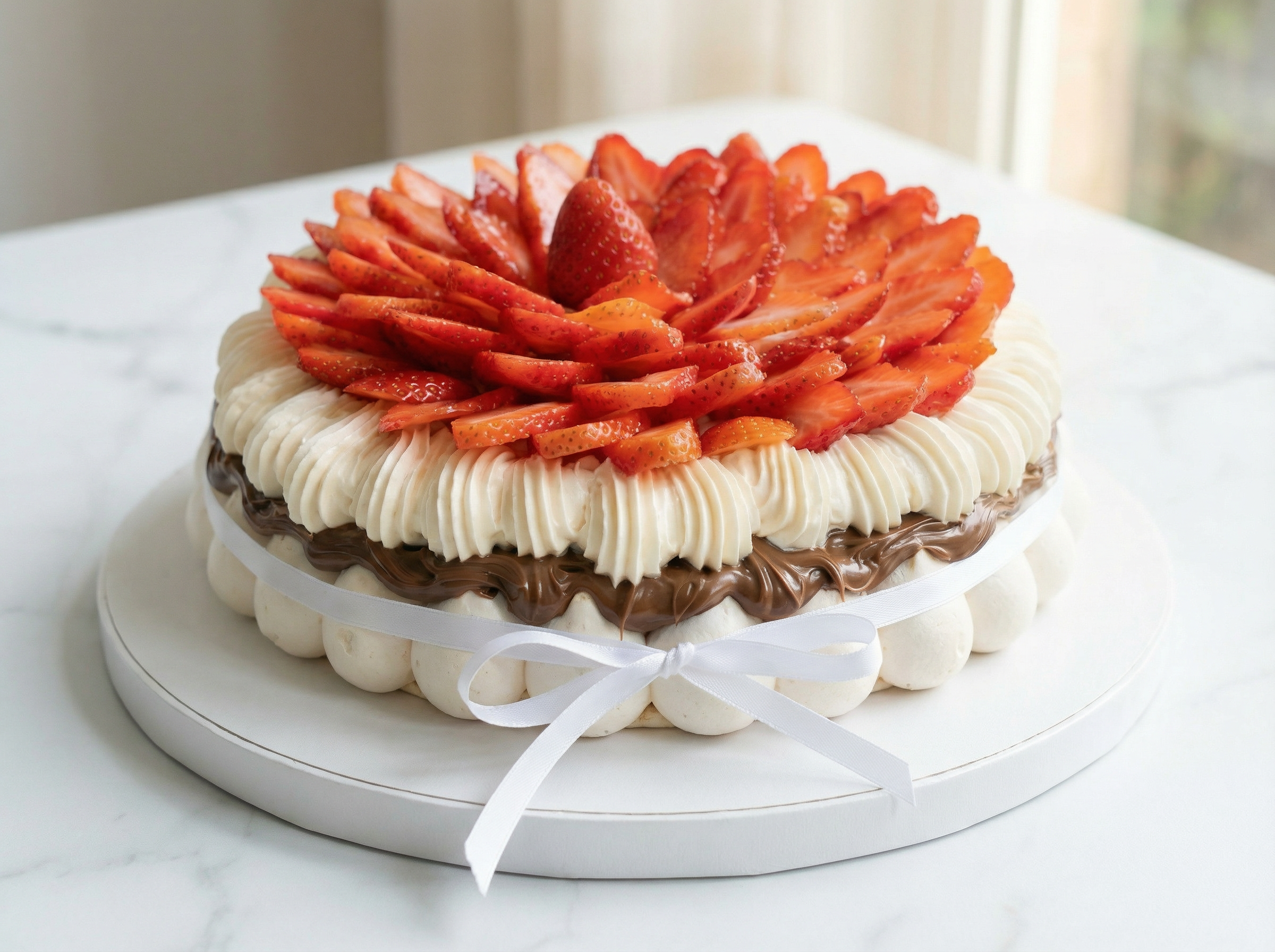 Close-up of a Cakish pavlova showing the meringue base and layers.